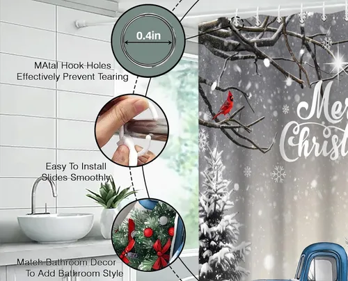 Miniatura 8 de GCTNBJL Cortina de ducha de invierno de Navidad, camión rojo y azul, árbol de Navidad, bosque gris, naturaleza, rústico, feliz Navidad, 36 x 70