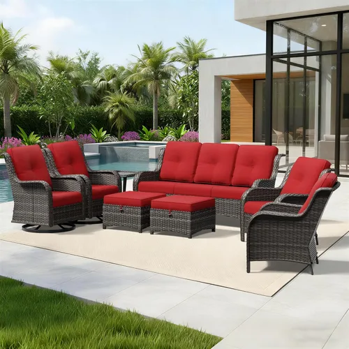 Miniatura 114 de Joyside Juego de sillas de mimbre para patio, juego de 3 piezas de mimbre para exteriores con 2 sillas reposabrazos y 1 mesa auxiliar para terraza
