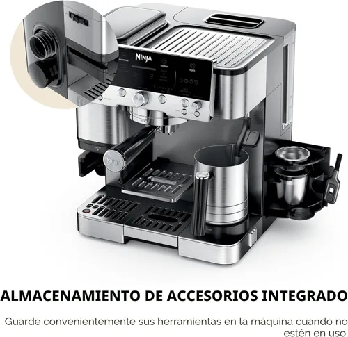 Miniatura 11 de Ninja Luxe Café 3 en 1 - Máquina de café expreso, café por goteo y café frío Molinillo de café integrado, espumador de leche, manipulación Acero