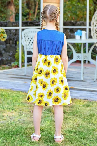 Miniatura 5 de Enlifety - Vestidos de princesas para niñas pequeñas, sin mangas, blusa de mezclilla y faldas de tutú con estampado floral, vestido de verano de una