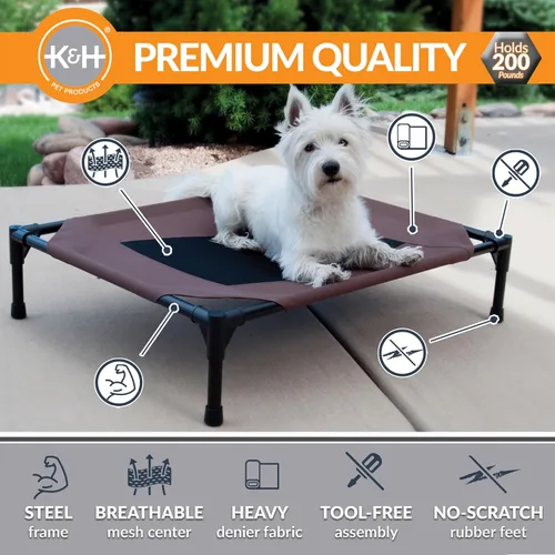 Miniatura 4 de K&H PET PRODUCTS Cuna de animal doméstico original Cama de perro elevada Chocolate / malla negra Pequeño 17 x 22 x 7 pulgadas Malla Chocolate/Negro