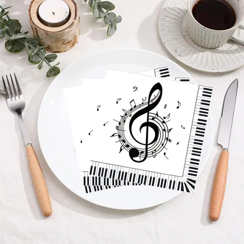 Miniatura 5 de Servilletas de notas musicales, 100 unidades, suministros de fiesta, desechables, para cóctel, almuerzo, cena, servilletas para decoración temática