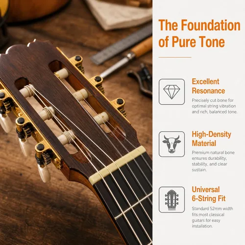 Miniatura 4 de Miwayer Puente de Guitarra Clásica de Hueso Sin Blanquear Juego de Puente y Cejilla de 6 Cuerdas Hecho de Hueso Natural Real (Puentes Clásicos 1 par)