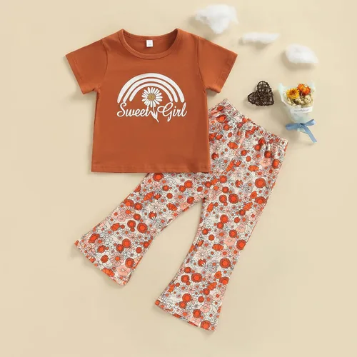 Miniatura 2 de Nie Cuimeiwan Toddler Baby Girl Bell Bottoms Outfit Floral Pullover T-shirt Top Flare Pants Set Mamas Baby Clothes
