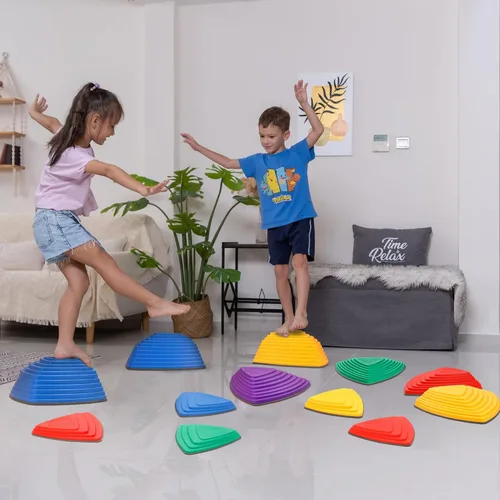 Miniatura 2 de 12 piezas de piedras antideslizantes para carreras de obstáculos para niños, para interiores y exteriores, patio de recreo sensorial