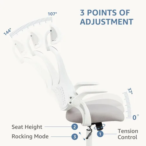 Miniatura 8 de Silla de oficina, sillones de escritorio ergonómicos con soporte lumbar ajustable y reposabrazos abatibles, silla de trabajo de malla con respaldo