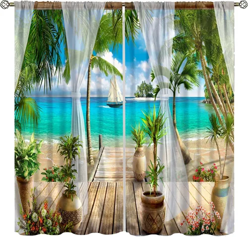 Miniatura 37 de Cortina opaca de bosque de verano, diseño de ramas de bosque, con bolsillo para barra, cortinas farbic con bolsillo para barra, comedor, cafetería