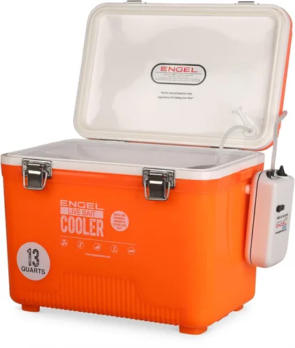 Miniatura 5 de Engel Caja enfriadora de cebo vivo con bomba aireadora de 2ª generación de 2 velocidades, estación de pesca portátil y cubo de pececillos