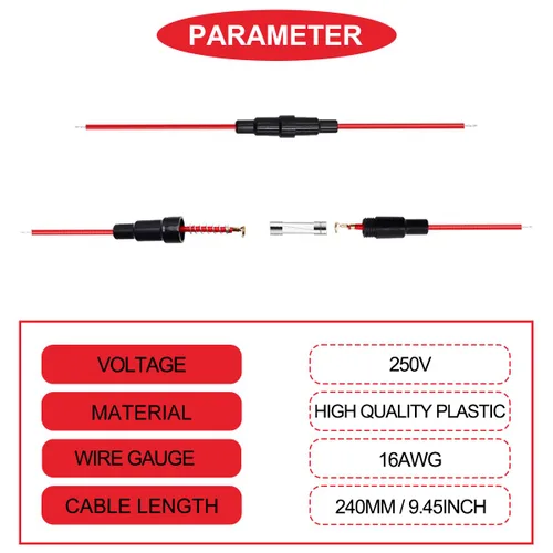 Miniatura 2 de 15 fusibles de 0.197 x 0.787 in tipo tornillo en línea con cable rojo de 16 AWG + 60 fusibles de tubo de vidrio de soplado rápido 250V 1A, 3A, 5A
