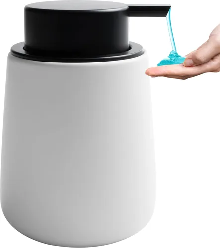 Miniatura 2 de Dispensador de jabón de cerámica con bomba fácil de prensar, dispensador de líquido de loción de manos para champú, baño, cocina, 12 onzas, blanco