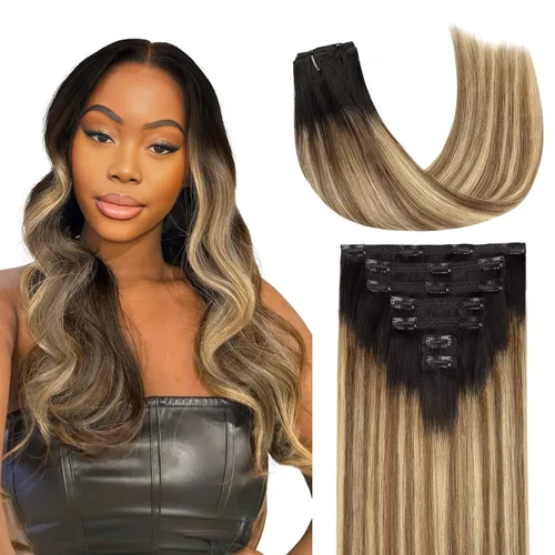 Miniatura 22 de Lashey - Extensiones de cabello con clip sin costuras, de cabello humano real, 7 unidades, 110 g, 14 pulgadas, color negro natural, lacio