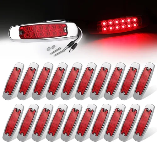 Miniatura 11 de Paquete de 20 (10 ámbar + 10 rojo) Luces LED de marcador lateral de 12 V con enchufe de 2 cables (CC), 12 luces LED para guardabarros, montaje