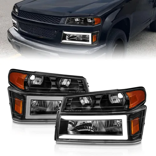 AmeriLite Para Chevy Colorado/GMC Canyon 2004-2012 Tipo C Tubo LED Negro Reemplazo Parachoques Parking Faros 4pcs Set - lado del pasajero y del