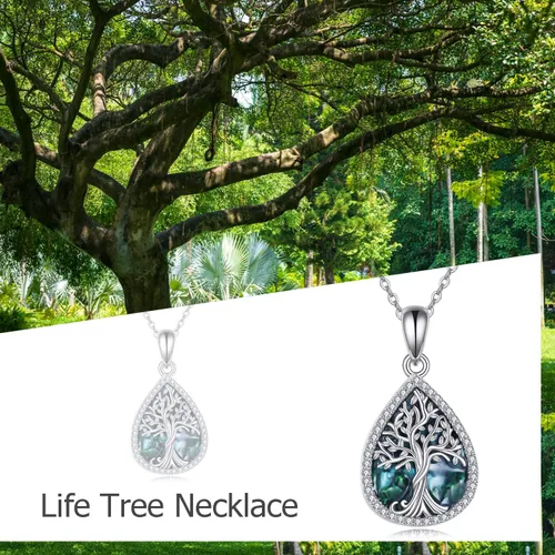 Miniatura 6 de ONEFINITY Collar de plata de ley 925 con diseño de árbol de la vida con colgante de nudo celta de concha de abulón para mujer