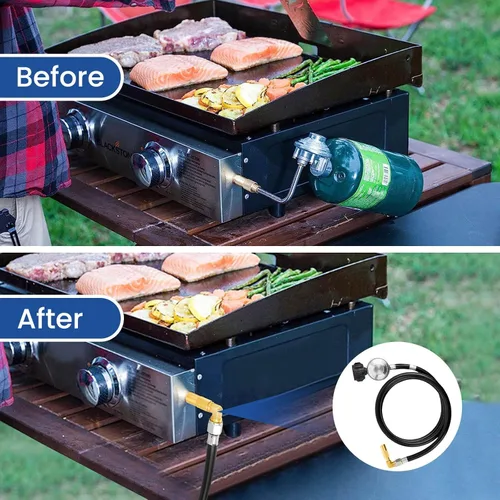 Miniatura 6 de Manguera adaptadora de propano de 5 pies con regulador para parrilla Blackstone de 17/22 pulgadas, regulador de parrilla de gas y manguera