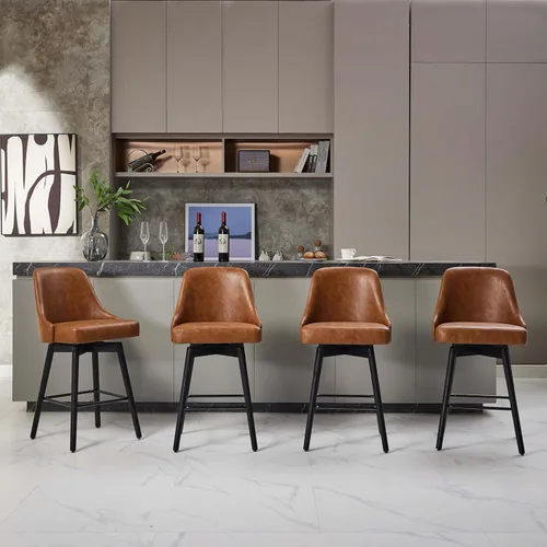 Miniatura 6 de Juego de 2 taburetes de bar giratorios tapizados de 30 pulgadas de altura con base de metal resistente y asiento cómodo, taburetes de bar de altura