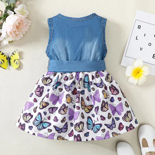 Miniatura 3 de Saeaby Vestido de niña pequeña, ropa de verano para niña, vestido sin mangas, vestido de mezclilla con flores, vestidos lindos para niña