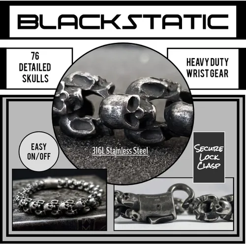 Miniatura 6 de Pulsera de calavera Colección BLACKSTATIC Pulsera vintage punk de acero inoxidable para hombre