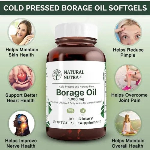 Miniatura 3 de Suplemento de aceite de borraja natural: rico en ácido gamma-linolénico (GLA), un potente ácido graso esencial omega-6 conocido por apoyar la salud
