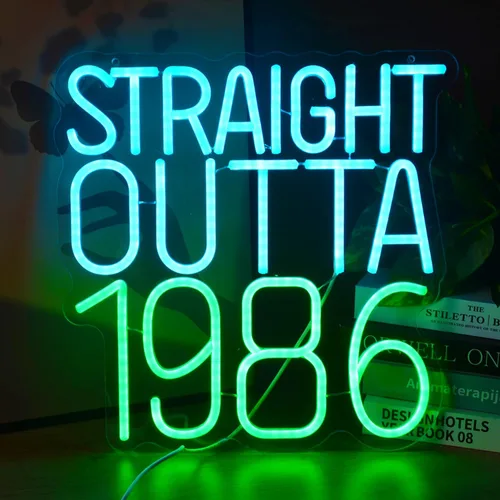 Straight Outta - Letreros de neón de 1986 con texto en inglés "Happy Birthday", lámpara brillante para 40 años, 40 años, luces de neón retro de los