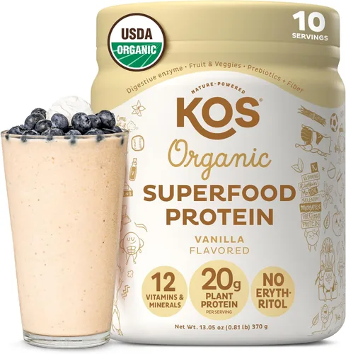 Miniatura 10 de KOS Proteína en polvo a base de plantas, muffin de arándano - Superalimento de proteína de guisantes orgánico con mezcla de espirulina y apoyo