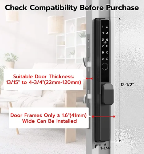 Miniatura 3 de Anweller Cerradura de puerta corredera de cristal con mortaja 2085, teclado inteligente con código de huellas dactilares, aplicación remota RFID