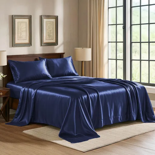 Miniatura 32 de Pure Bedding Sábanas de satén individuales [3 piezas, plateadas] Juego de sábanas sedosas de lujo para hotel, juego de sábanas de microfibra extra