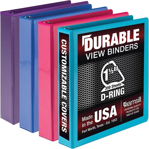 Miniatura 96 de Samsill Carpeta duradera de 1.5 pulgadas, fabricada en los Estados Unidos, carpeta de anillos en D, carpeta transparente personalizable, color rojo