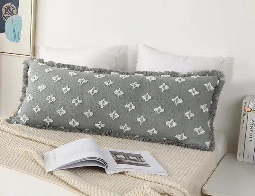 Miniatura 3 de Funda de almohada lumbar larga bohemia de 12 x 36 pulgadas con flecos de borlas, funda de almohada lumbar extra decorativa con patrón de flores 3D