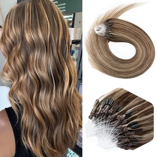 Miniatura 9 de Micro Link - Extensiones de cabello humano Remy virgen con micro anillo, extensiones de cabello humano de 0.02 oz/hebra, 1.76 oz, extensiones de #1