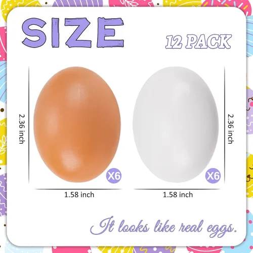 Miniatura 4 de YunKo Huevos falsos de madera para decoración del hogar, huevos de Pascua marrones y blancos para hacer que las gallinas pongan huevos 12 12 huevos