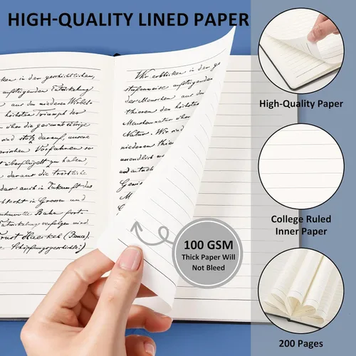 Miniatura 4 de Cuaderno diario rayado para mujeres y hombres, 200 páginas A5 diarios de tapa dura de cuero para escribir, viajes, escuela, oficina, trabajo, Negro