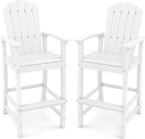 Miniatura 10 de Giantex Taburete de bar HDPE para exteriores, silla Adirondack alta con reposabrazos y reposapiés, taburete de bar de 30 pulgadas de altura de Gris