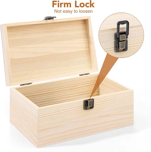 Miniatura 3 de WSICSE Caja de madera sin pintar con tapa con bisagras, grande de 9.2 x 5.5 x 3.9 pulgadas para manualidades, almacenamiento de joyas, caja