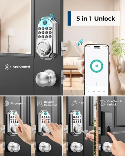 Miniatura 2 de Cerradura de puerta de entrada sin llave con mango, juego de cerradura de puerta delantera con control de aplicación, cerradura de puerta de código