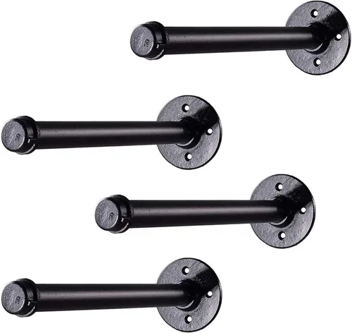 Miniatura 8 de Y&J - Soportes de estante de tubo rústicos, flotantes resistentes, soportes industriales de estante negro, para bricolaje, decorativos, soportes