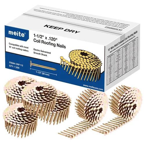 Miniatura 11 de meite 2880 unidades clavos en rollo para techos de 1-1/4 pulgadas x 0.120 pulgadas para pistola clavadora de techos, cabeza redonda de 15 grados