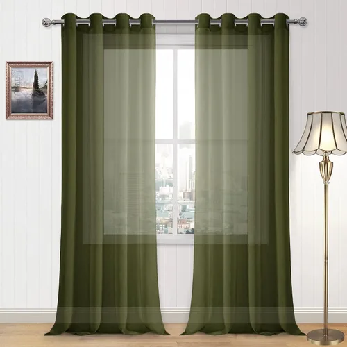 Miniatura 84 de DWCN Cortinas traslúcidas color verde frijol para sala de estar y dormitorio - Cortinas voile con aspecto de lino sintético con ojales en la parte