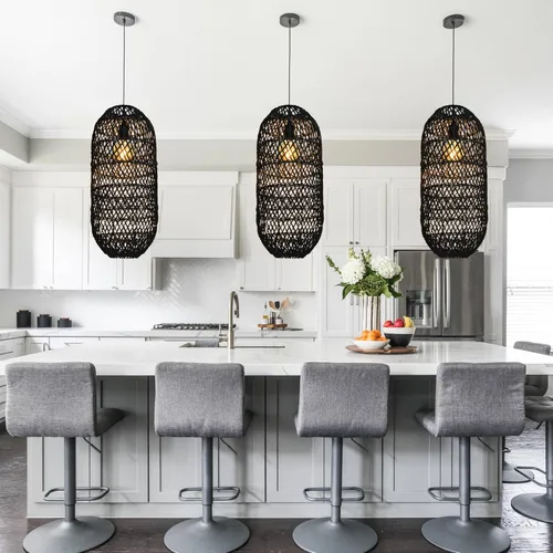 Miniatura 8 de Arturesthome 1 lámpara colgante de mimbre rústico con cesta de ratán bohemio, lámpara costera hecha a mano, pantalla de techo, para comedor, cocina