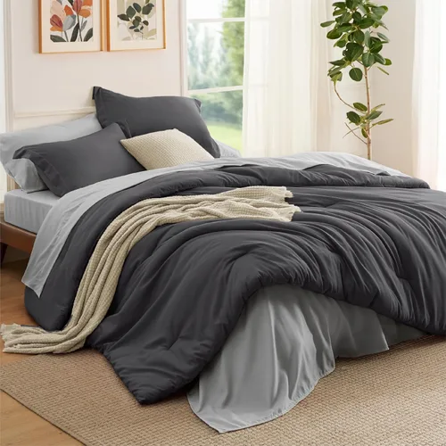 Miniatura 25 de Bedsure Juego de ropa de cama con edredón tamaño individual de 5 piezas, diseño bohemio contrastante, juego de cama en una bolsa con edredón