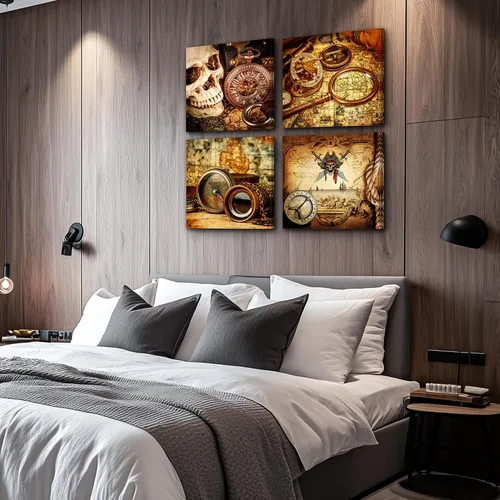 Miniatura 5 de hyidecorart Lienzo decorativo para pared de sala de estar, oficina, decoración de pared, pintura, decoración de dormitorio, brújula de barco pirata