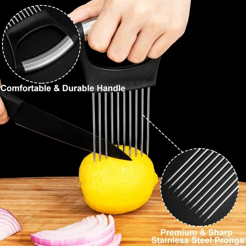 Miniatura 3 de ESINAM Cortador de cebolla, cortador de verduras prémium para papa y tomate, herramienta auxiliar afilada de acero inoxidable para cortar frutas