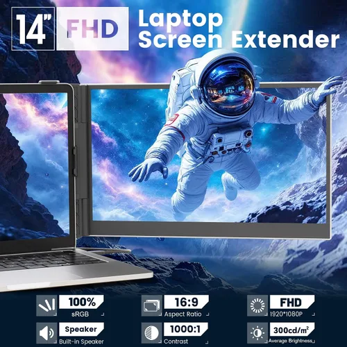 Miniatura 2 de domyfan Extensor de pantalla para portátil de 14 pulgadas, extensor de monitor dual portátil ultrafino con pantalla IPS FHD 1080P, Plug & Play a