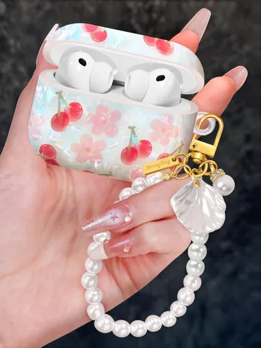 Miniatura 12 de Funda para AirPods Pro/Pro 2 con llavero de perlas, diseño de concha con purpurina para niñas, bonita y elegante funda Kawaii para Apple