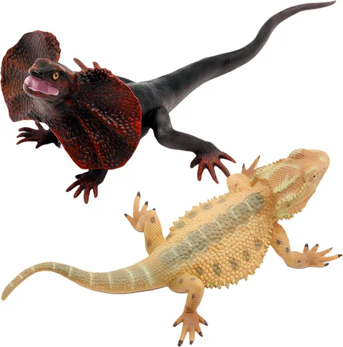 Gemini&Genius Juguetes de lagarto, figuras de lagarto de dragón barbudo, regalo de accesorios de broma, juego aterrador, divertido adorno de pastel