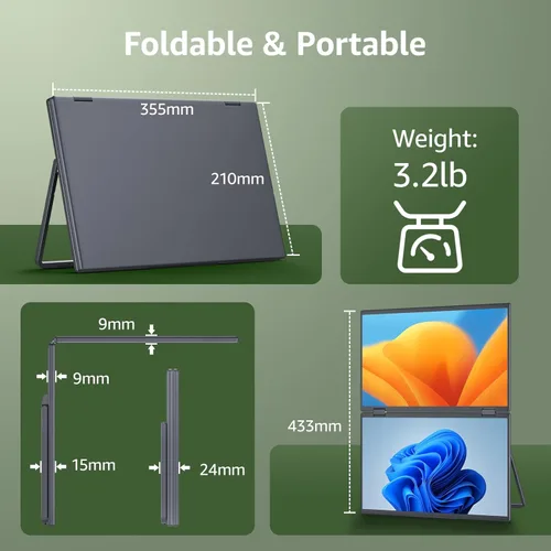 Miniatura 7 de cocopar Monitor portátil dual de 15.6 pulgadas 1080P Monitor de viaje con altavoz HDMI USB-C Pantalla externa para laptop, MacBook Surface PC, Xbox