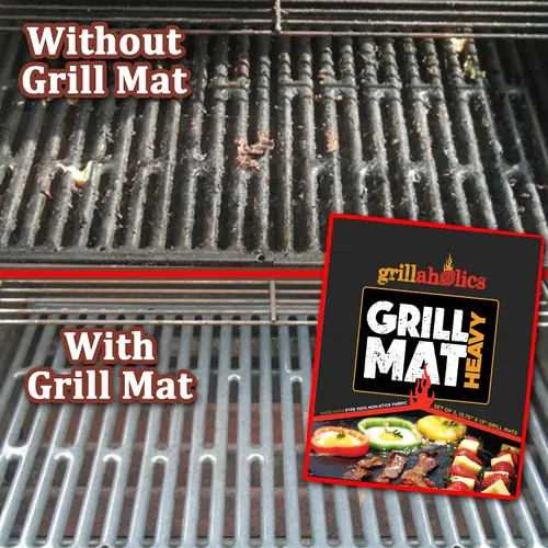 Miniatura 8 de Grillaholics Alfombrilla para barbacoa pesada – 600 grados de temperatura máxima para asar – Juego de 2 alfombrillas antiadherentes – Garantía