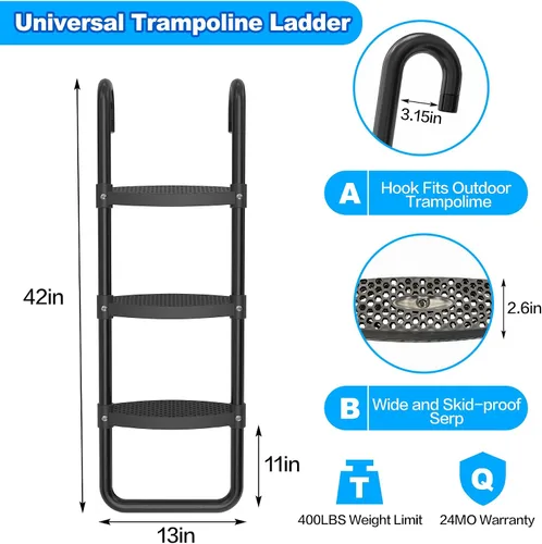 Miniatura 3 de Kit de diapositivas de escalera de trampolín, escalera universal de 3 escalones y tobogán amortiguador, escaleras universales para trampolín