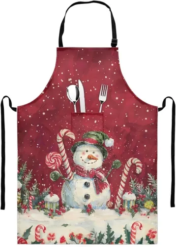 Miniatura 42 de GIFTPUZZ Delantal de chef para mujer con lazo largo y bolsillo frontal con correas
