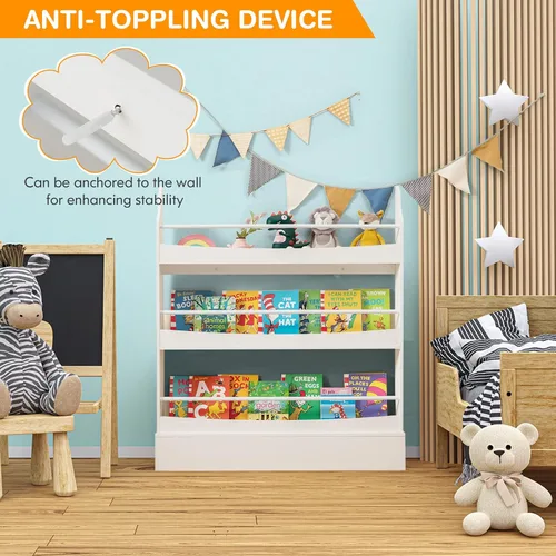 Miniatura 7 de Costzon Estantería para niños montada en la pared, estante organizador de madera de 3 niveles para libros y juguetes, estantería para niños pequeños